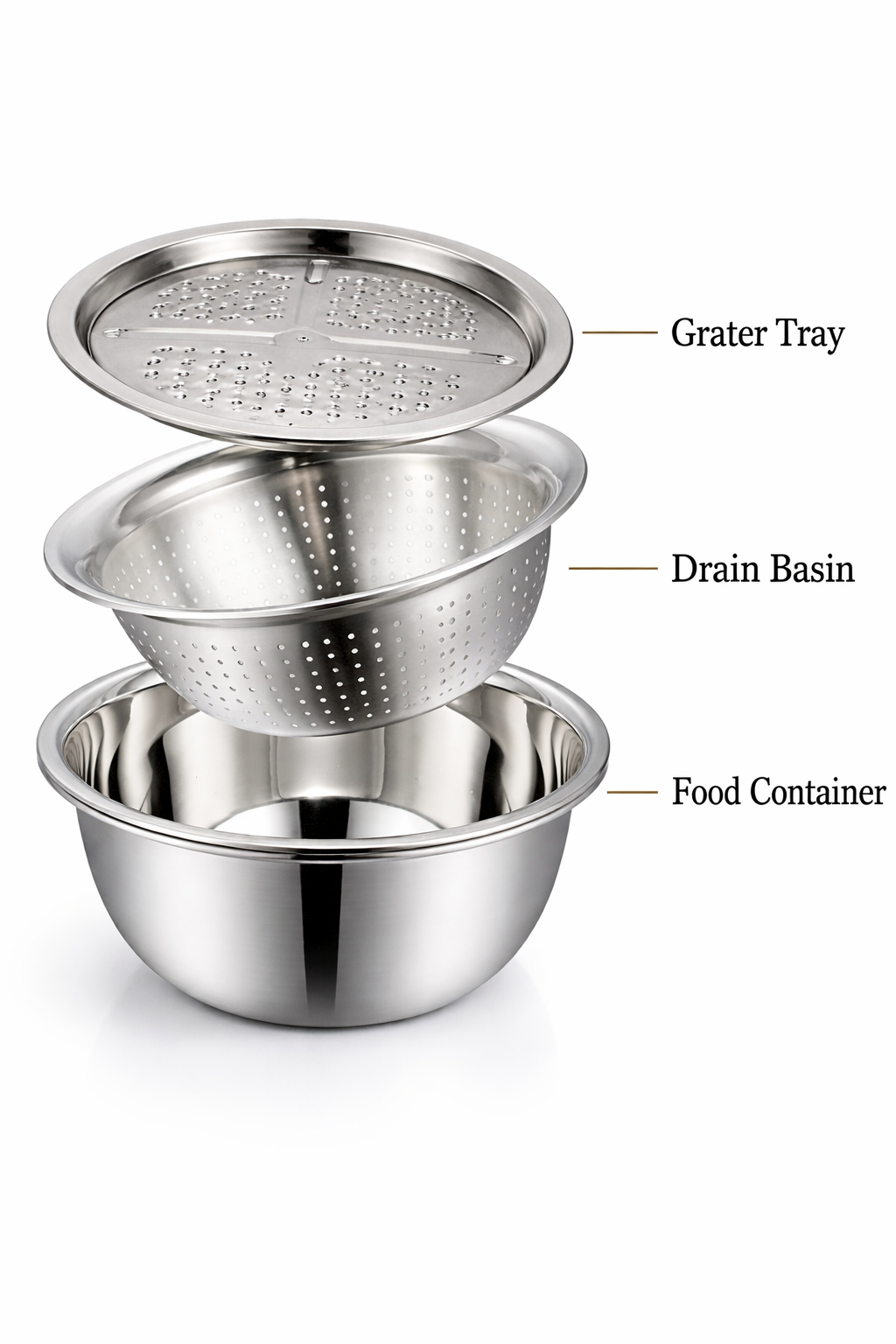 3-IN-1 MULTI-FUNCTIONAL GRATER BASIN WITH STAINLESS STEEL COLANDER