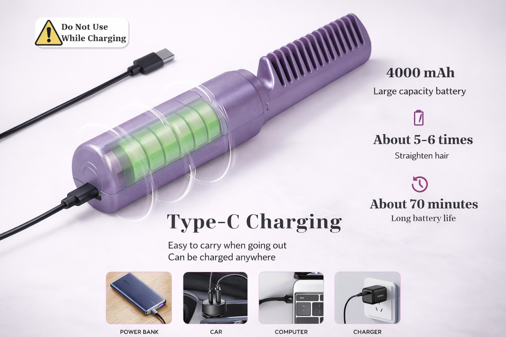 CORDLESS MINI HAIR STRAIGHTENER & ADJUSTABLE HOT COMB