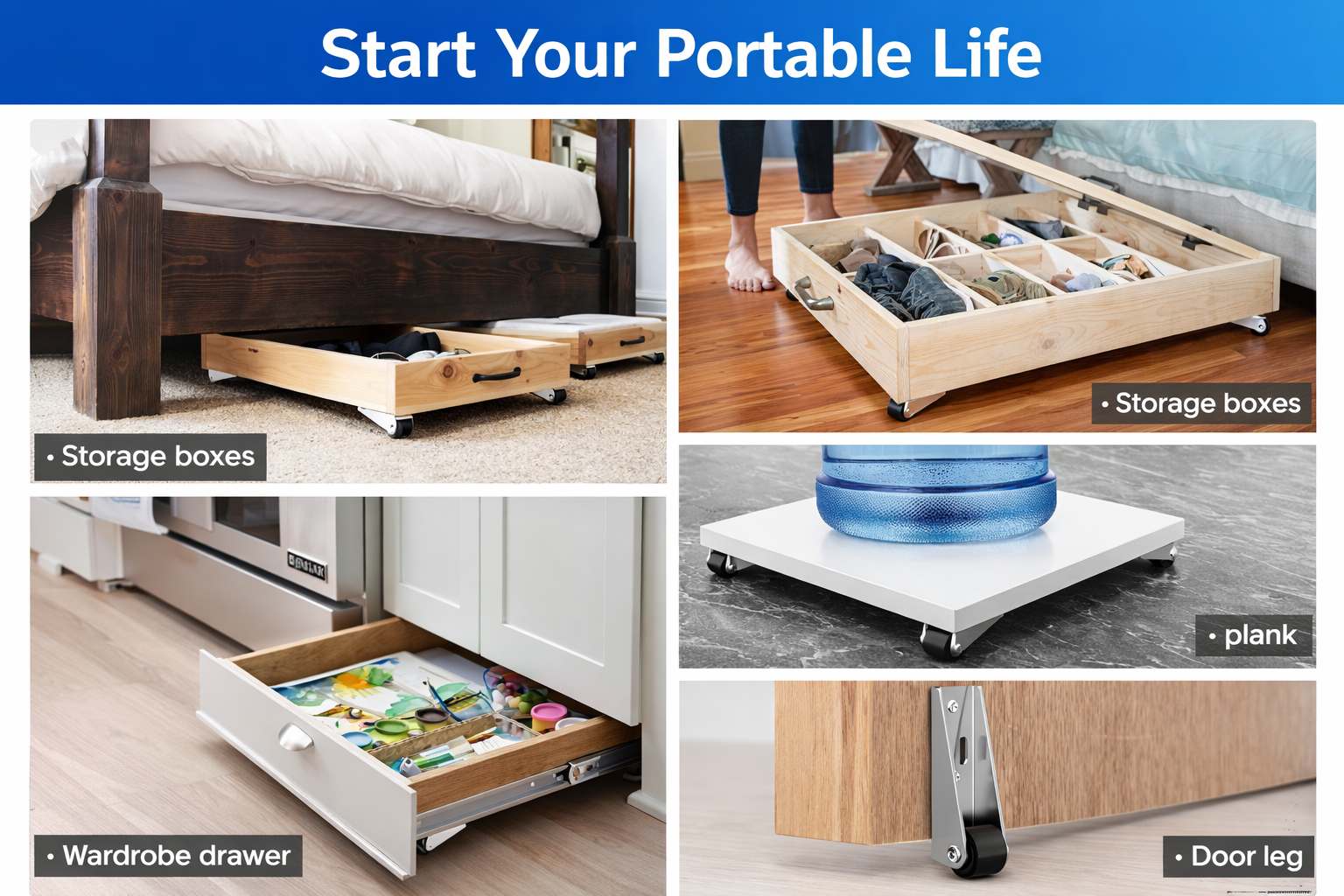 HEAVY DUTY SMALL CASTER WHEELS FOR FURTINURE (4 PCS)