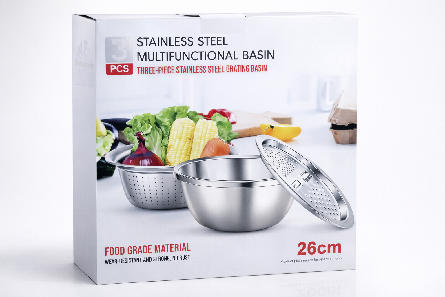 3-IN-1 MULTI-FUNCTIONAL GRATER BASIN WITH STAINLESS STEEL COLANDER