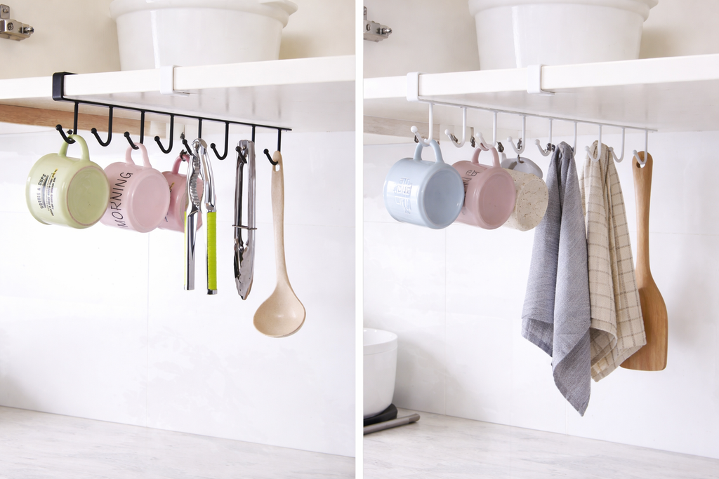 UNDER CABINET MUG & WINE GLASS STORAGE HOOK RACK