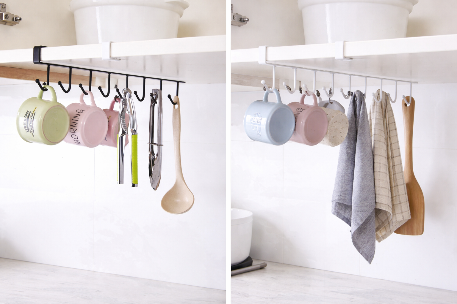 UNDER CABINET MUG & WINE GLASS STORAGE HOOK RACK