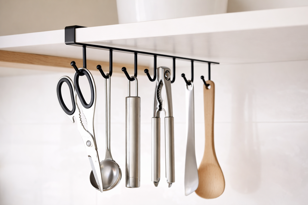 UNDER CABINET MUG & WINE GLASS STORAGE HOOK RACK