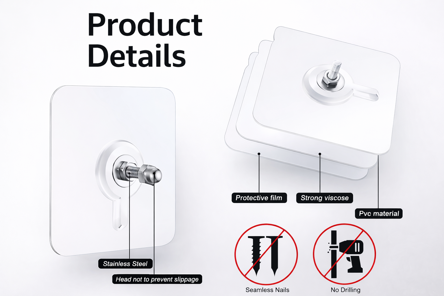 HEAVY DUTY SELF-ADHESIVE NAIL FREE WALL HOOKS