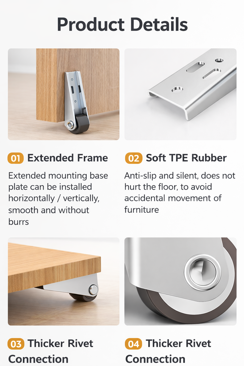 HEAVY DUTY SMALL CASTER WHEELS FOR FURTINURE (4 PCS)