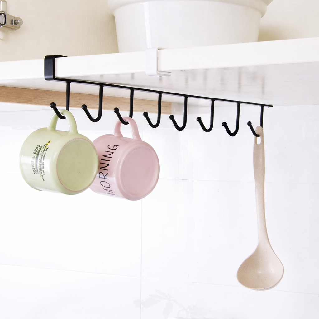 UNDER CABINET MUG & WINE GLASS STORAGE HOOK RACK