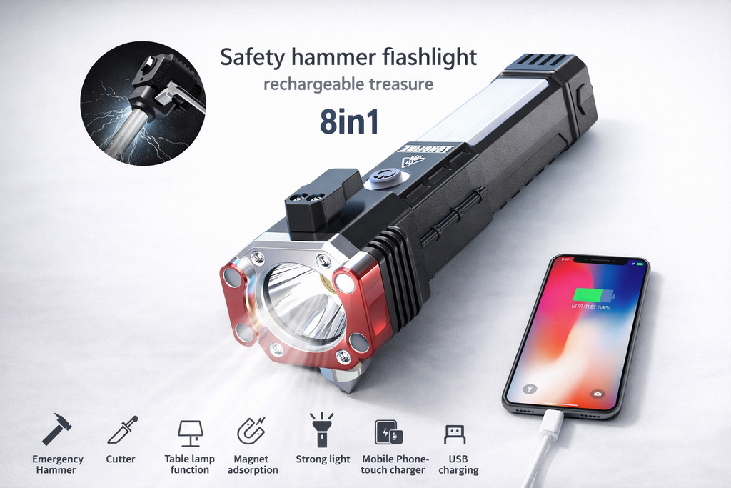 MULTI-FUNCTIONAL WORK PORTABLE HAMMER LED FLASHLIGHT