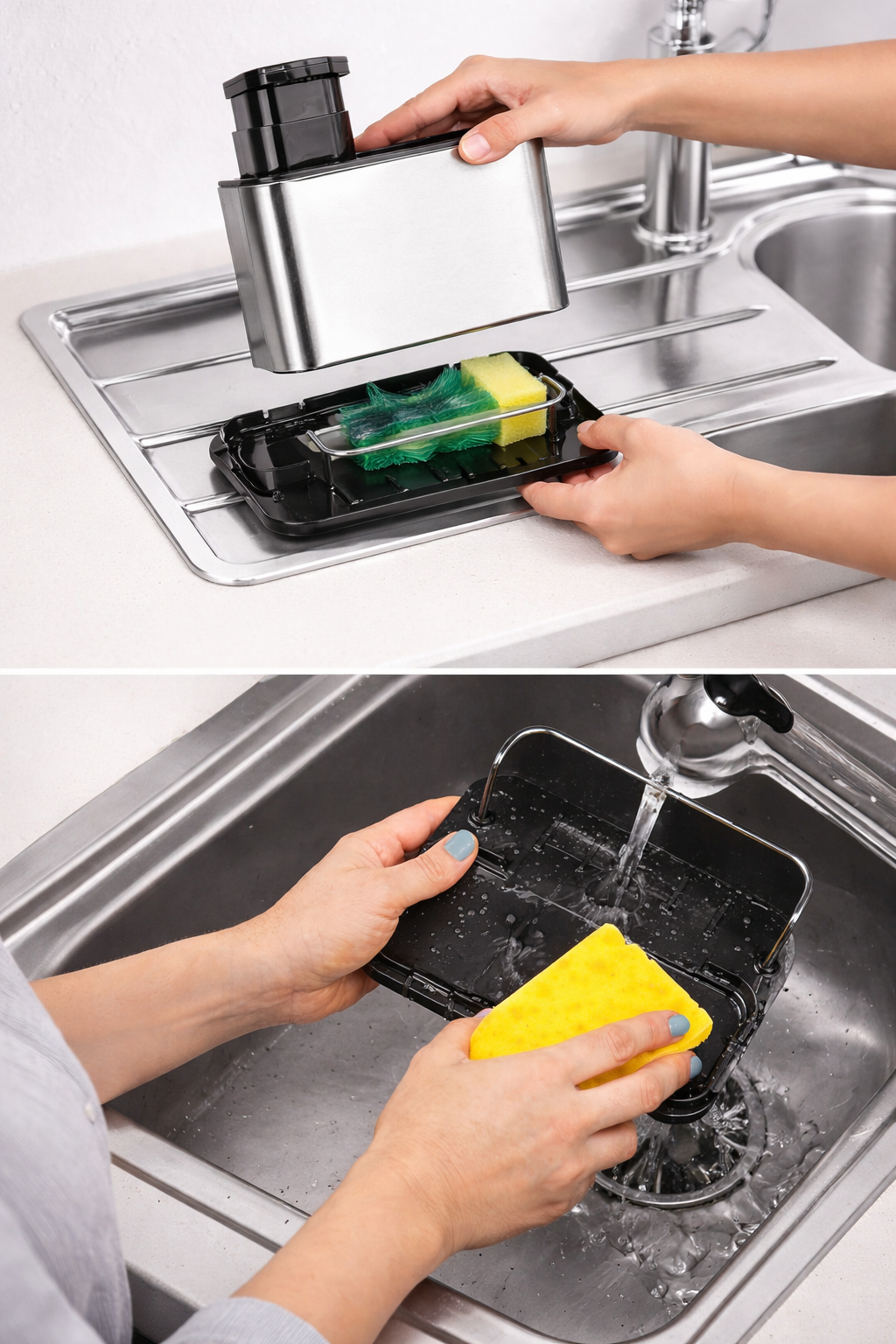 3-IN-1 KITCHEN SINK CADDY STAND FOR DISHWASHING ESSENTIALS