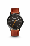 FOSSIL CITY ANALOG WATCH WITH BROWN LEATHER STRAP