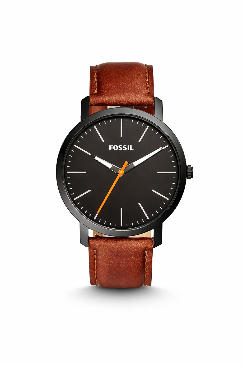 FOSSIL CITY ANALOG WATCH WITH BROWN LEATHER STRAP