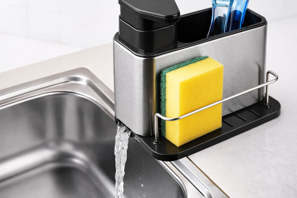 3-IN-1 KITCHEN SINK CADDY STAND FOR DISHWASHING ESSENTIALS