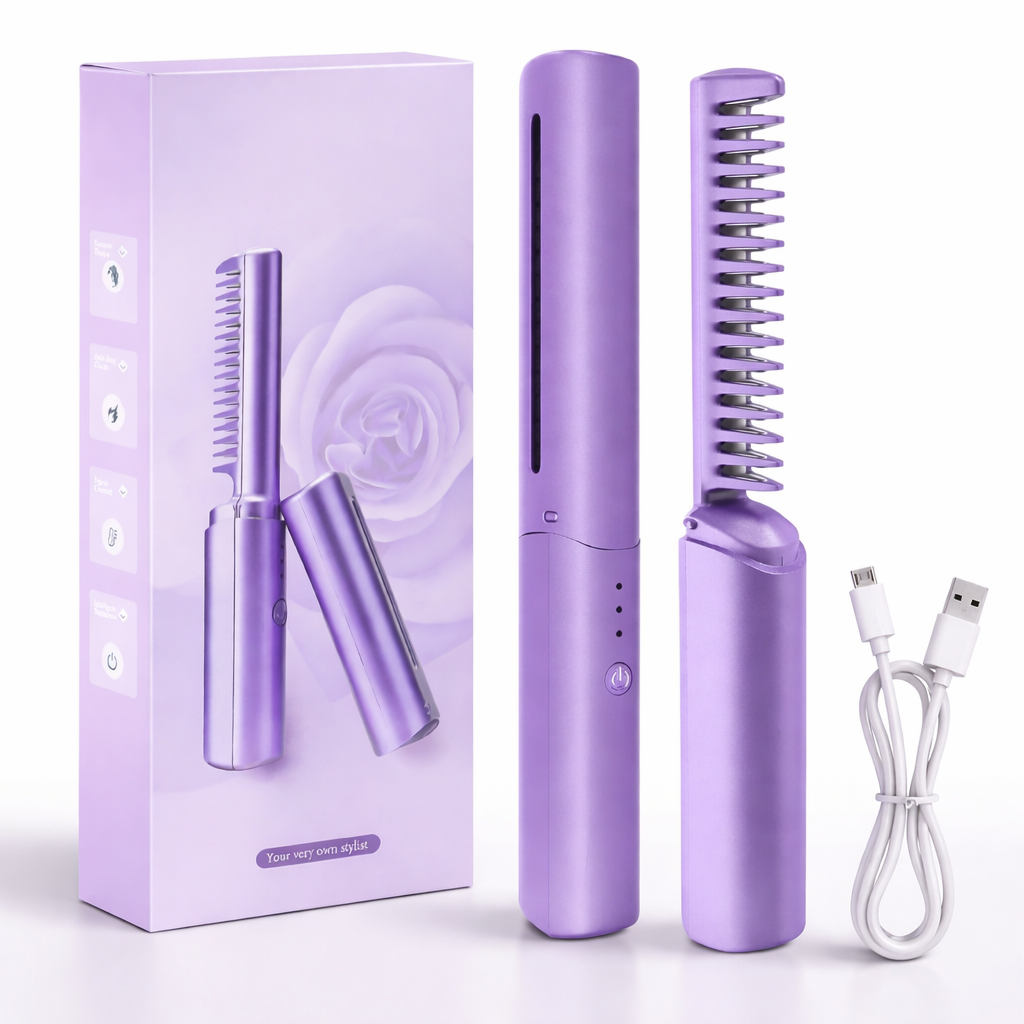 CORDLESS MINI HAIR STRAIGHTENER & ADJUSTABLE HOT COMB