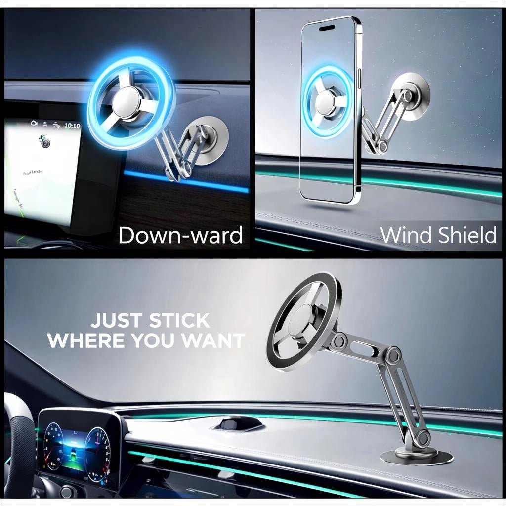 Adjustable universal phone holder with flexible arm and strong suction base for dashboard and windshield mounting options