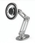 Sleek silver Universal 360° Rotating Phone Holder with adjustable arm and sturdy base for secure phone placement.